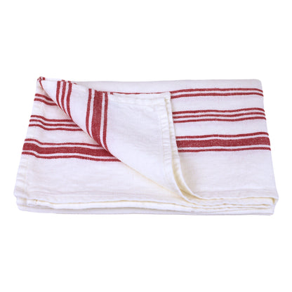 Linen Hand Towel - Stonewashed - White with Red Stripes 2 - Luxury Thick Linen