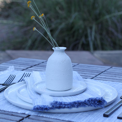 Linen Napkin - Stonewashed - Blue White Print Yarn with Frayed Edges - Luxury Thick Linen