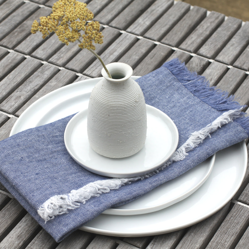 Linen Napkin - Stonewashed - Blue with Frayed Edges - Luxury Thick Linen