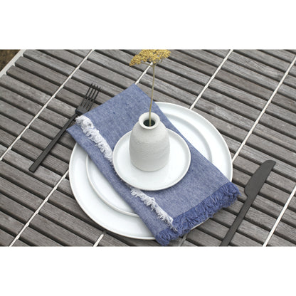 Linen Napkin - Stonewashed - Blue with Frayed Edges - Luxury Thick Linen