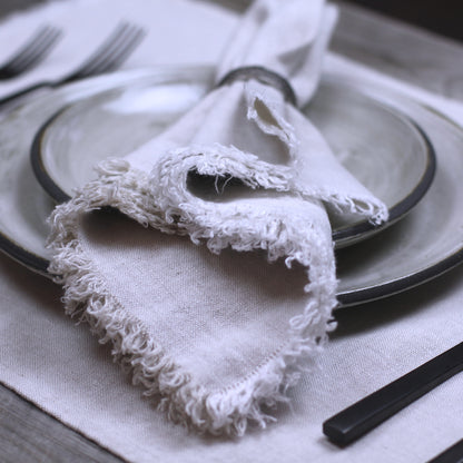 Linen Napkin - Stonewashed - Light Natural with Frayed Edges - Luxury Thick Linen