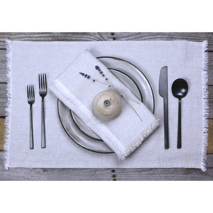 Linen Napkin - Stonewashed - Light Natural with Frayed Edges - Luxury Thick Linen