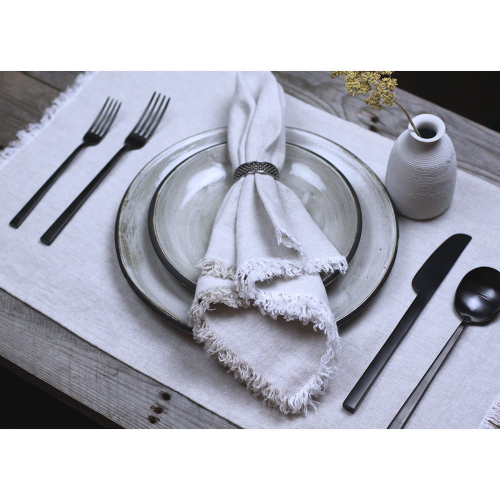 Linen Placemat - Stonewashed - Light Natural with Frayed Edges - Luxury Thick Linen