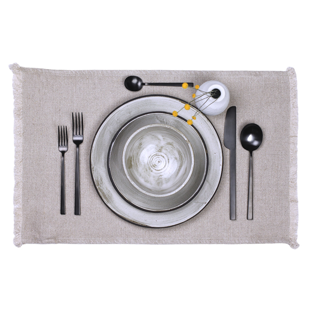 Linen Placemat - Stonewashed - Natural with Frayed Edges - Heavy Linen