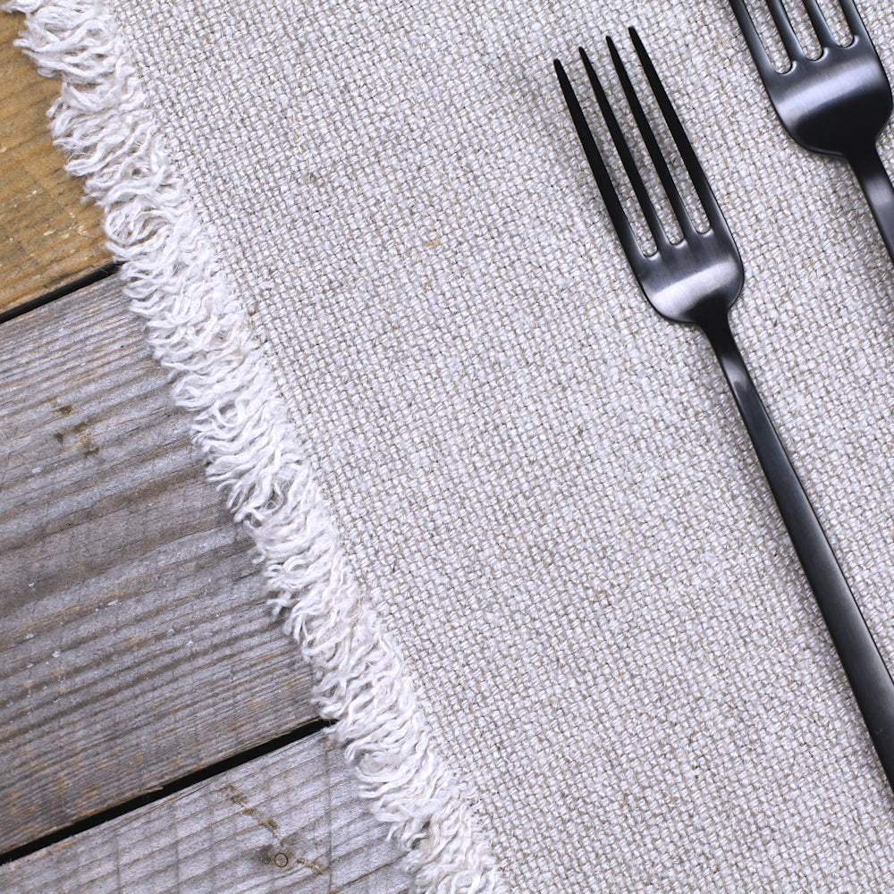 Linen Placemat - Stonewashed - Natural with Frayed Edges - Heavy Linen