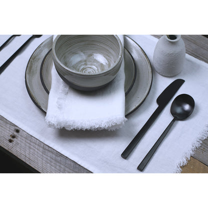 Linen Placemat - Stonewashed - White with Frayed Edges - Luxury Thick Linen