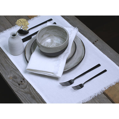 Linen Placemat - Stonewashed - White with Frayed Edges - Luxury Thick Linen