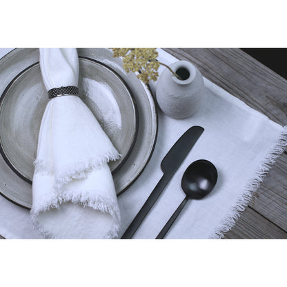 Linen Placemat - Stonewashed - Optic White with Frayed Edges - Luxury Thick Linen