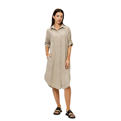 Linen Shirt-Dress - Natural - Stonewashed - Luxury Medium Thick Linen