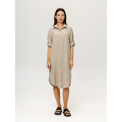 Linen Shirt-Dress - Natural - Stonewashed - Luxury Medium Thick Linen