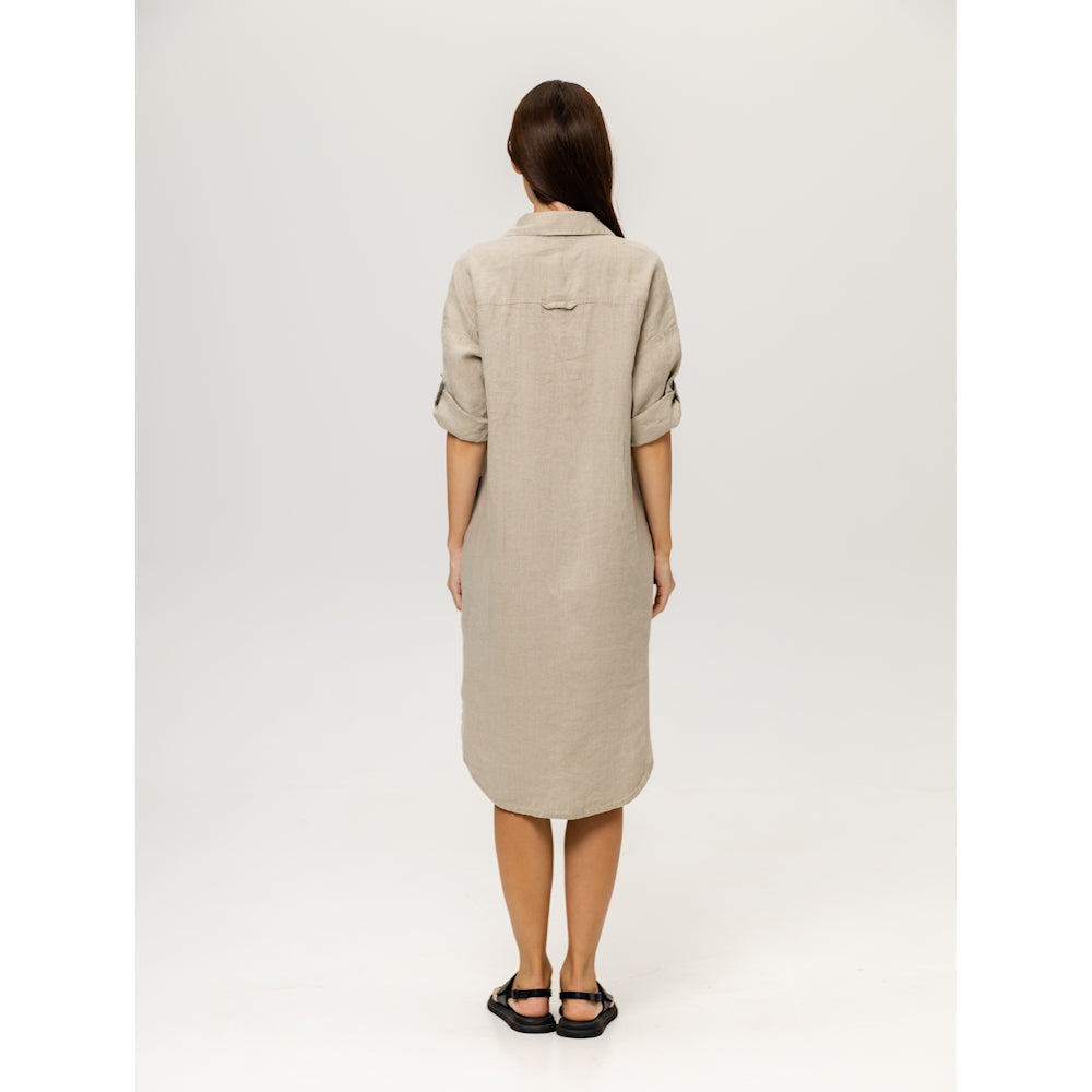 Linen Shirt-Dress - Natural - Stonewashed - Luxury Medium Thick Linen