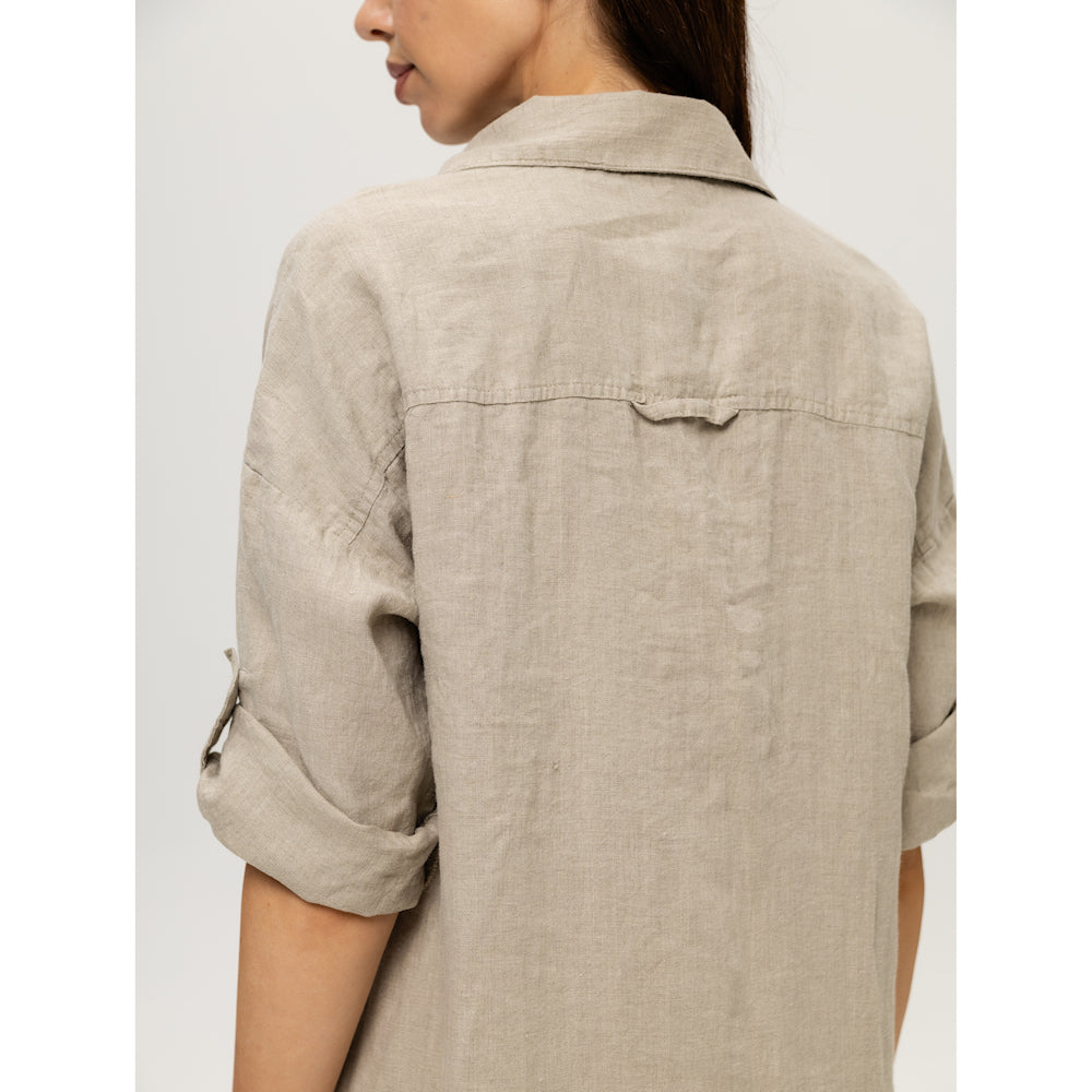 Linen Shirt-Dress - Natural - Stonewashed - Luxury Medium Thick Linen