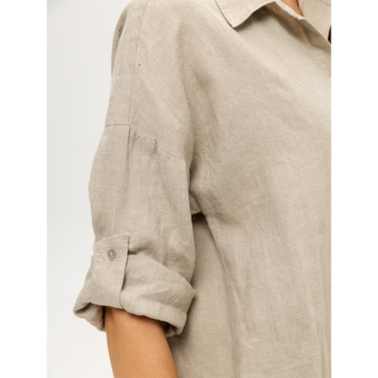 Linen Shirt-Dress - Natural - Stonewashed - Luxury Medium Thick Linen