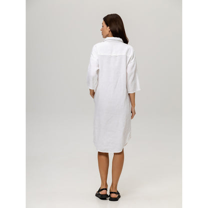 Linen Shirt-Dress - White - Stonewashed - Luxury Medium Thick Linen