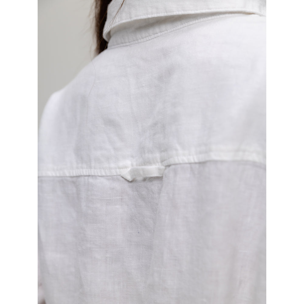 Linen Shirt-Dress - White - Stonewashed - Luxury Medium Thick Linen