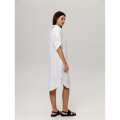Linen Shirt-Dress - White - Stonewashed - Luxury Medium Thick Linen