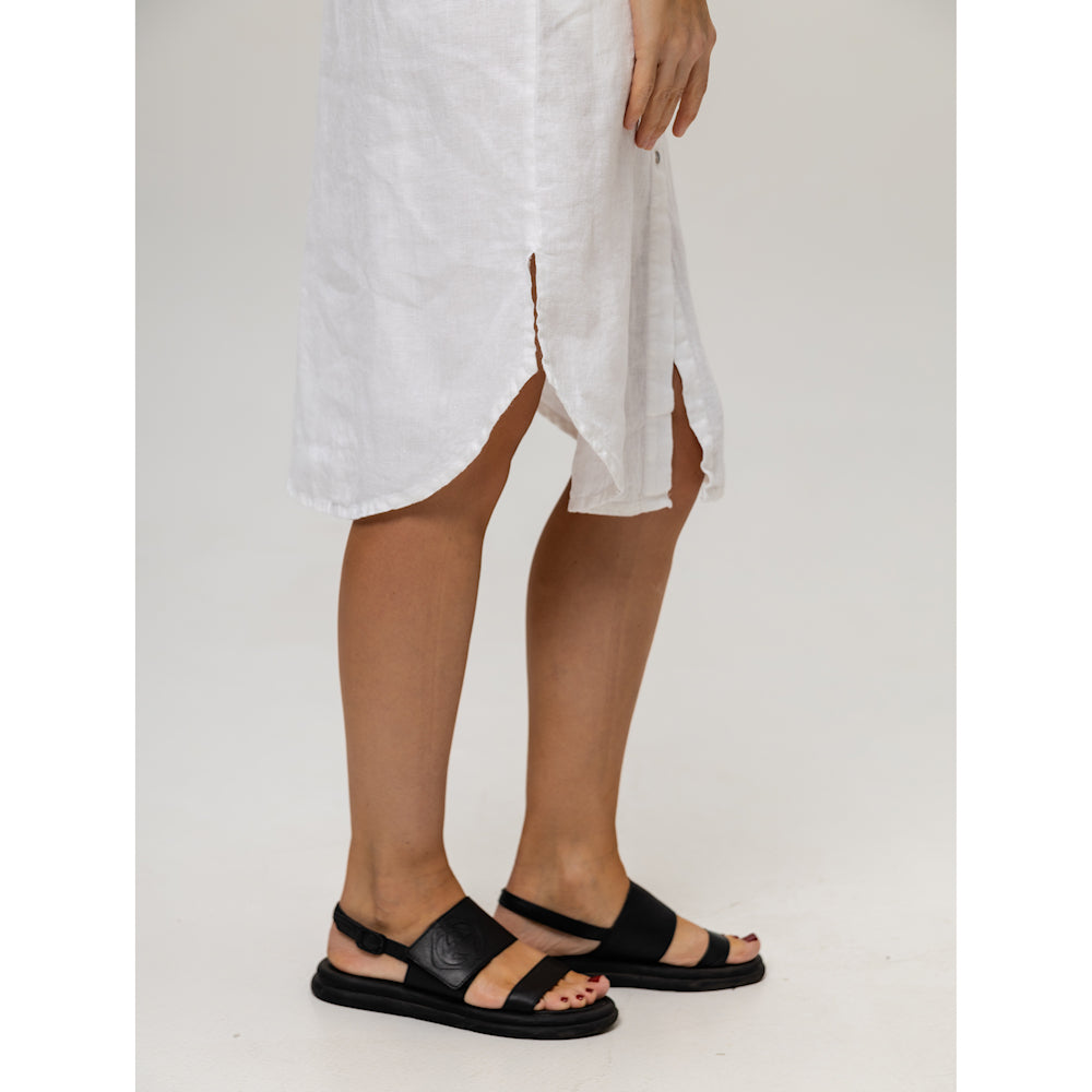 Linen Shirt-Dress - White - Stonewashed - Luxury Medium Thick Linen