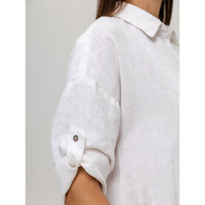 Linen Shirt-Dress - White - Stonewashed - Luxury Medium Thick Linen