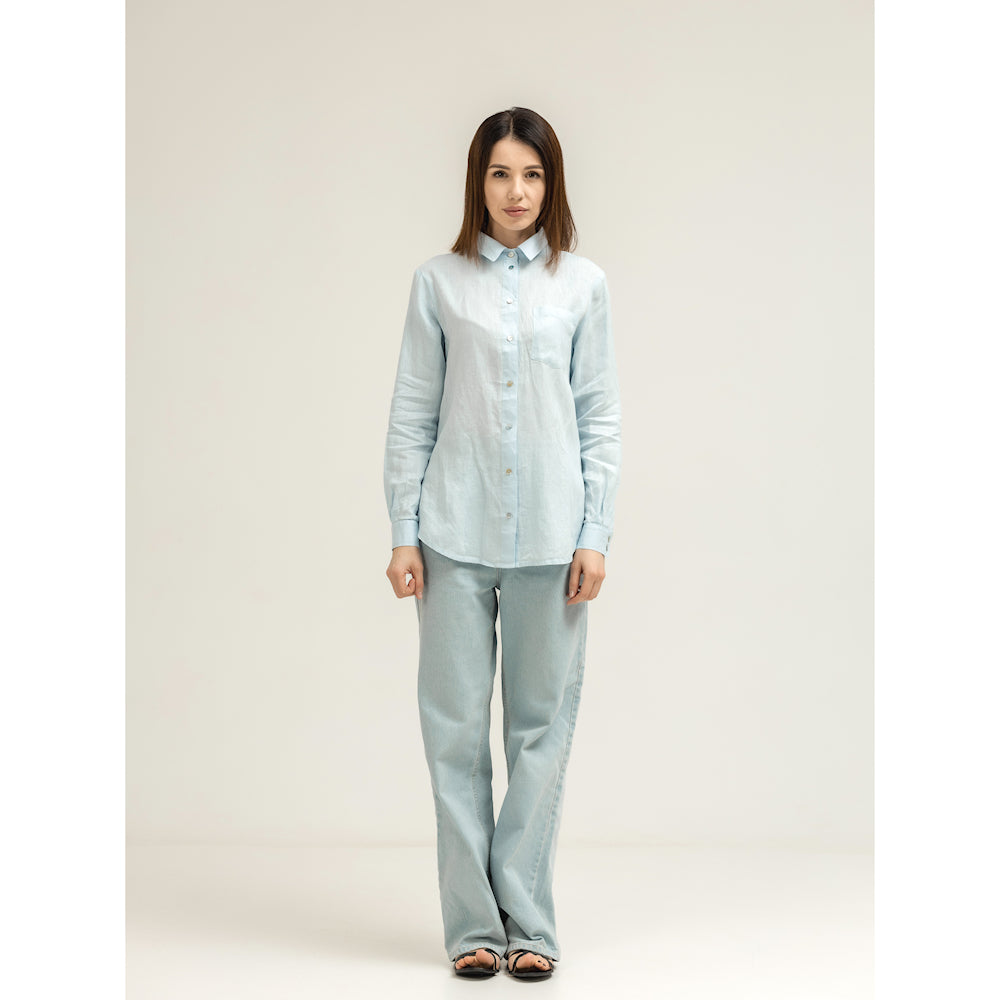 Linen Shirt - Sky Blue - Stonewashed - Luxury Thin Linen