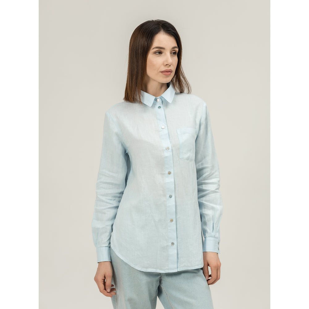 Linen Shirt - Sky Blue - Stonewashed - Luxury Thin Linen