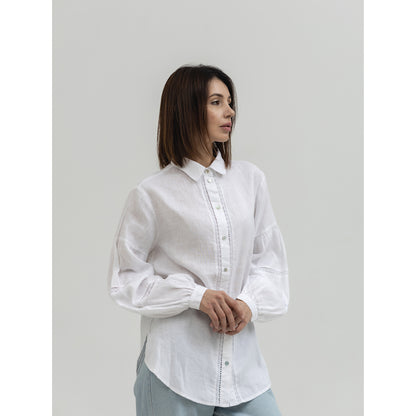 Linen Shirt - White with Lace - Stonewashed - Luxury Thin Linen