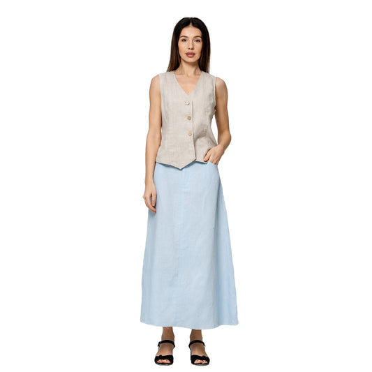 Linen Skirt - Light Blue - Stonewashed - Luxury Medium Thick Linen