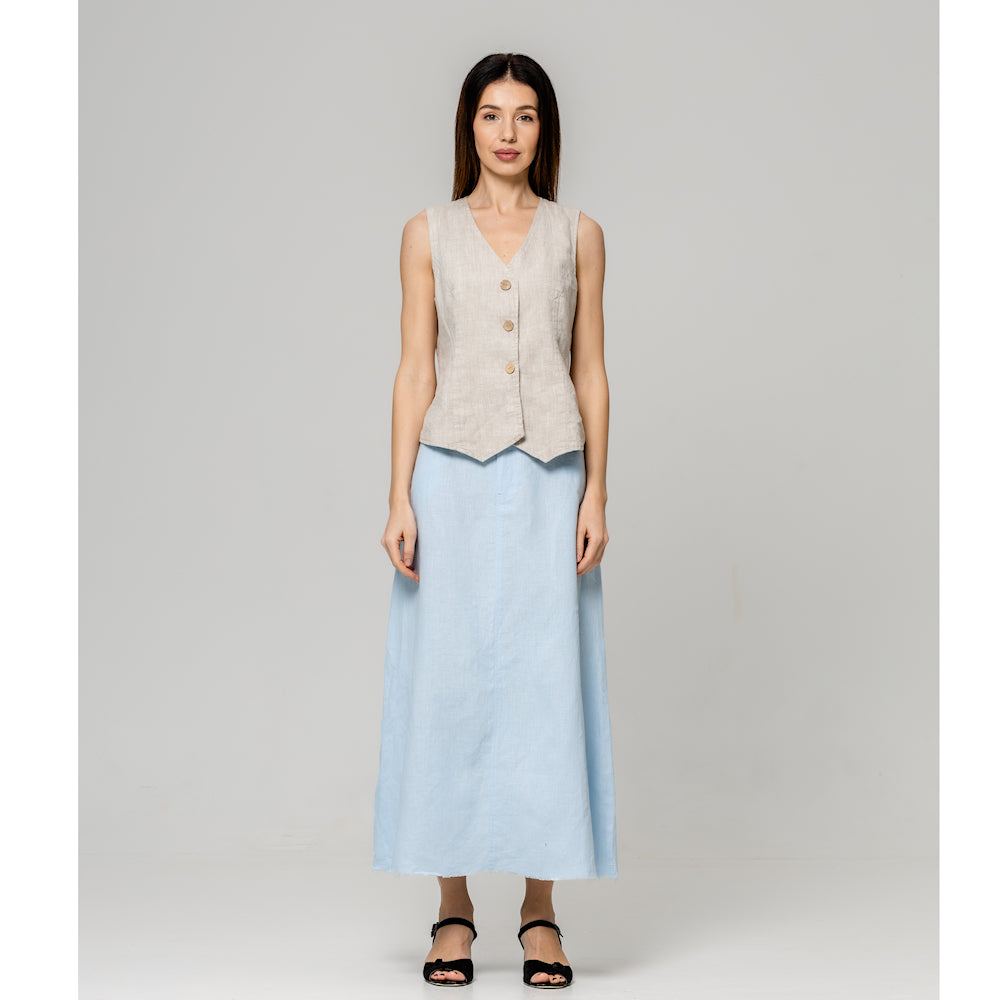 Linen Skirt - Light Blue - Stonewashed - Luxury Medium Thick Linen