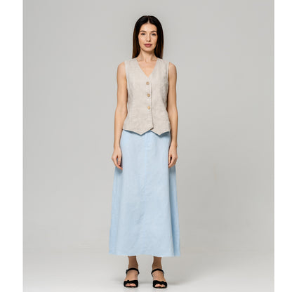 Linen Skirt - Light Blue - Stonewashed - Luxury Medium Thick Linen