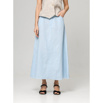 Linen Skirt - Light Blue - Stonewashed - Luxury Medium Thick Linen