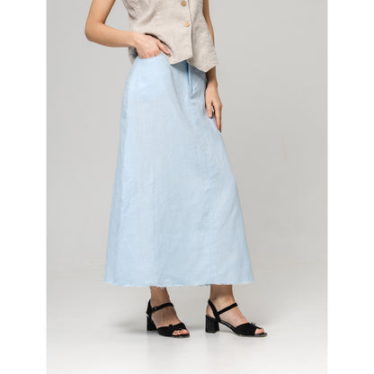 Linen Skirt - Light Blue - Stonewashed - Luxury Medium Thick Linen