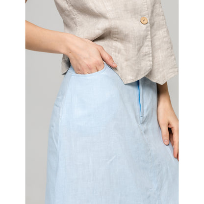 Linen Skirt - Light Blue - Stonewashed - Luxury Medium Thick Linen