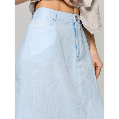 Linen Skirt - Light Blue - Stonewashed - Luxury Medium Thick Linen