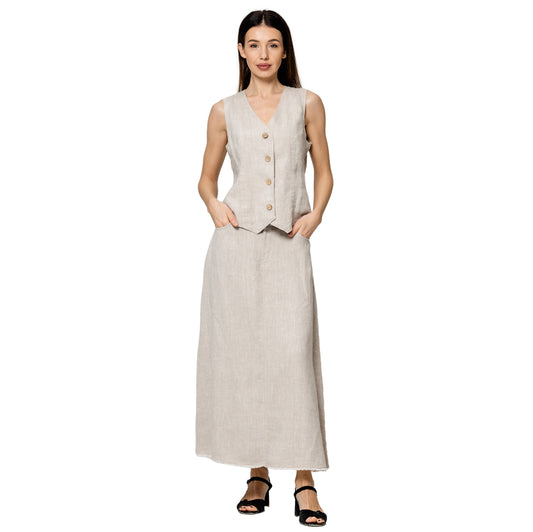 Linen Skirt - Light Natural - Stonewashed - Luxury Medium Thick Linen