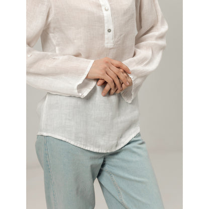 Linen Top - White Gauze - Stonewashed - Luxury Thin Gauze Linen