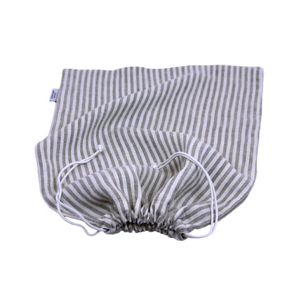 Linen Bread Bag - Stonewashed - Grey White Stripes - Thin Linen