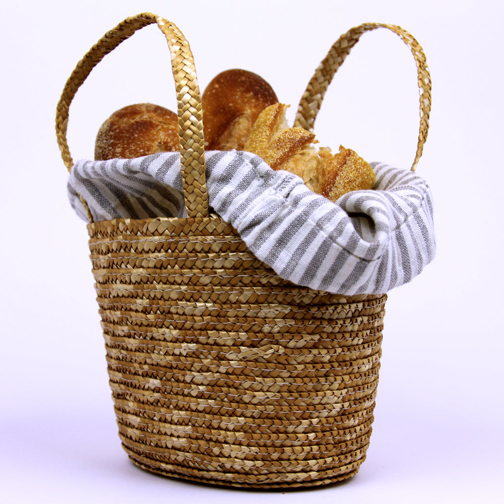 Linen Bread Bag - Stonewashed - Grey White Stripes - Thin Linen