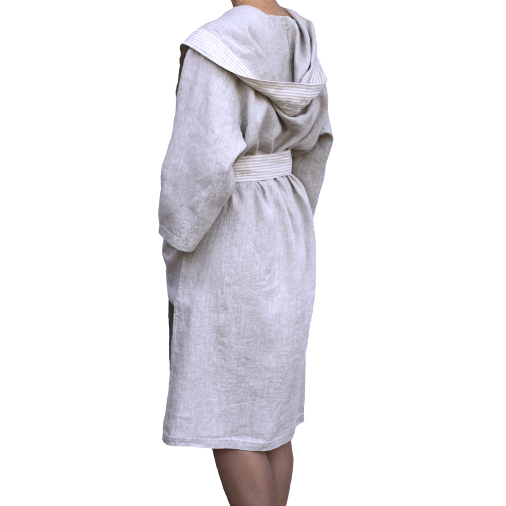 Linen Bath Robe with Hoodie and Two Pockets - stonewashed linen - pure ...