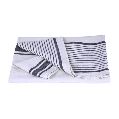 Linen Bath Towel - Stonewashed -  Antique White with Black Stripes - Luxury Thick Linen