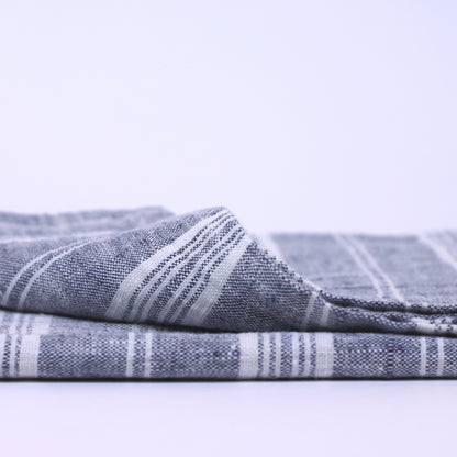 Linen Bath or Beach Towel - Stonewashed - Heather Blue with White Stripes - Luxury Thick Linen