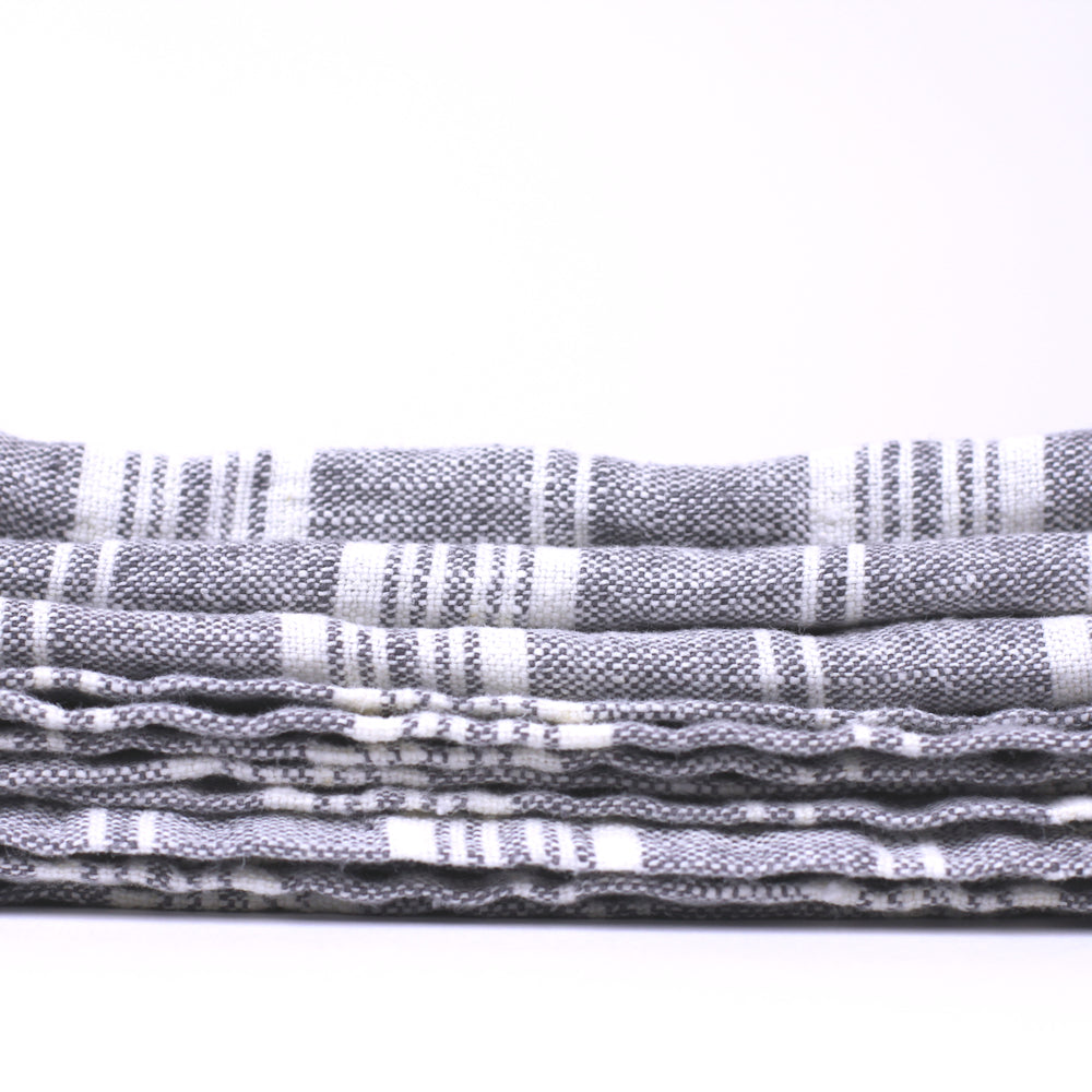 Linen Bath or Beach Towel - Stonewashed - Heather Grey with White Stripes - Luxury Thick Linen