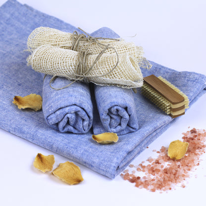 Linen Bath or Beach Towel - Stonewashed - Heather Light Blue - Luxury Thick Linen