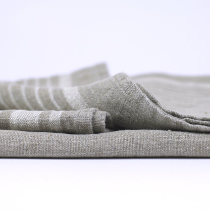 Linen Bath Towel - Stonewashed - Natural with Light Natural  Stripes - Luxury Thick Linen