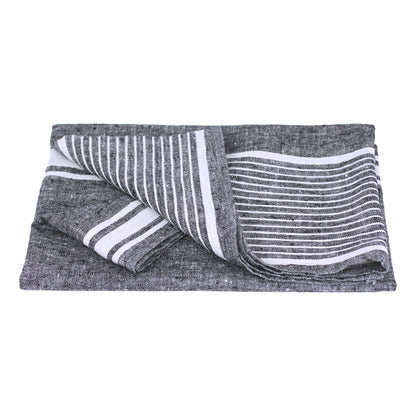 Linen Bath or Beach Towel - Stonewashed - Black with White Stripes - Luxury Thick Linen