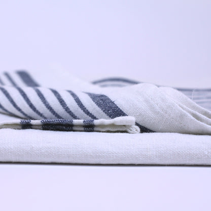 Linen Bath Towel - Stonewashed - White with Blue Stripes - Luxury Thick Linen 