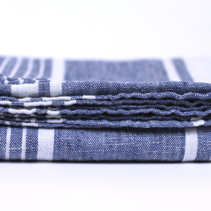 Linen Beach Towel - Stonewashed - Oversized - Blue with White Stripes - Luxury Thick Linen - Bath Sheet - Throw - Bath Towel - Deck Towel