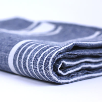 Linen Beach Towel - Stonewashed - Oversized - Blue with White Stripes - Luxury Thick Linen - Bath Sheet - Throw - Bath Towel - Deck Towel