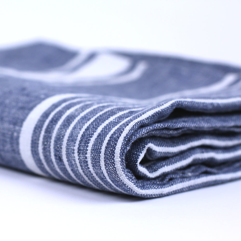 Japanese Linen Kitchen Towel, Navy and White Check