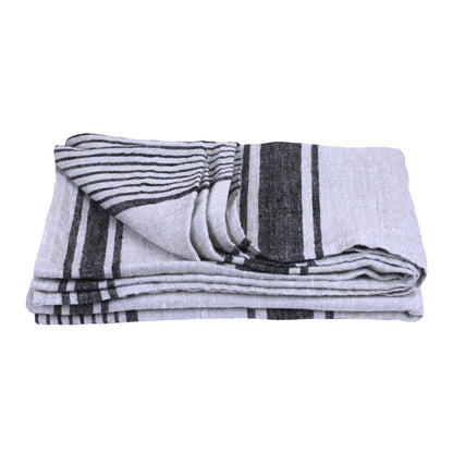 Stonewashed linen - pure 100% linen flax luxury beach bath towel antique  white with black stripes pre-washed laundered European linen lint free fast  dry linen throw beach blanket picnic blanket bath sheet