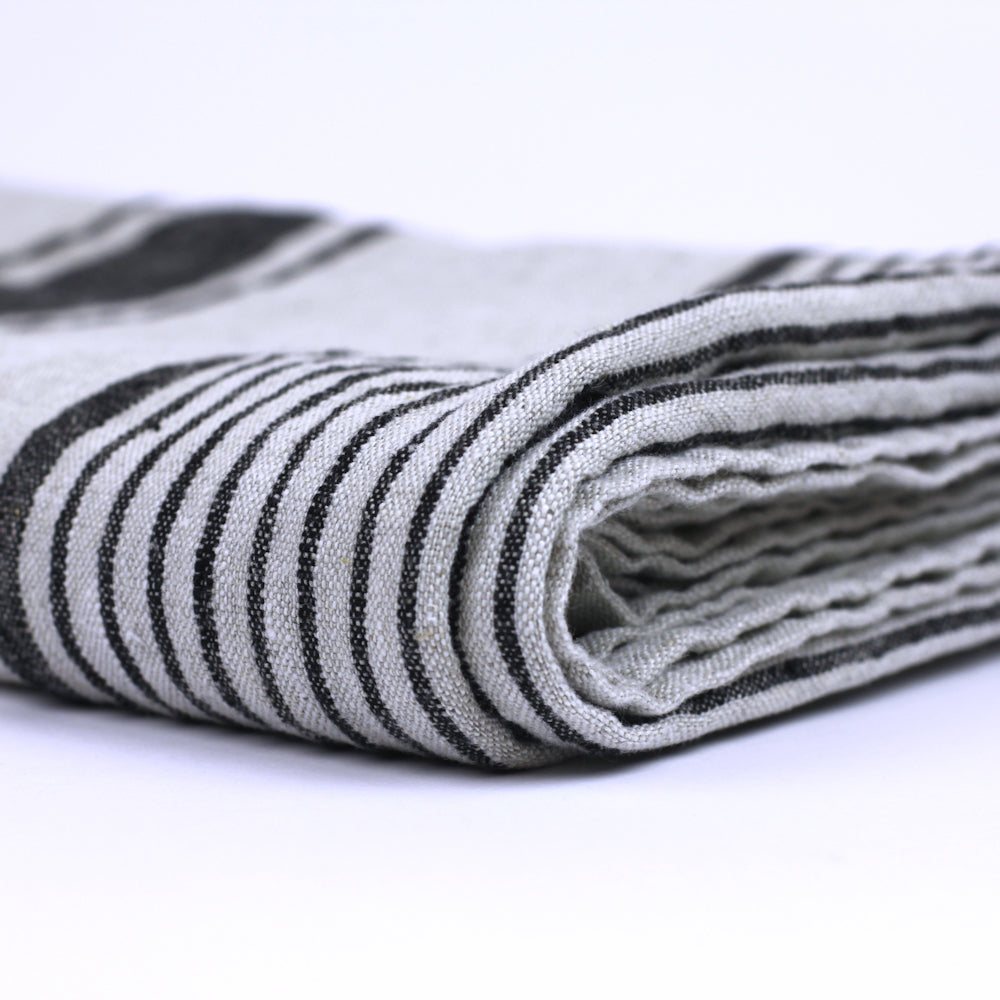 Linen Beach Towel - Stonewashed - Oversized - Grey with Black Stripes - Luxury Thick Linen - Bath Sheet - Throw - Bath Towel - Deck Towel