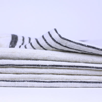 Linen Beach Towel - Stonewashed - Oversized - Antique White with Black Stripes - Luxury Thick Linen - Bath Sheet - Throw - Bath Towel - Deck Towel
